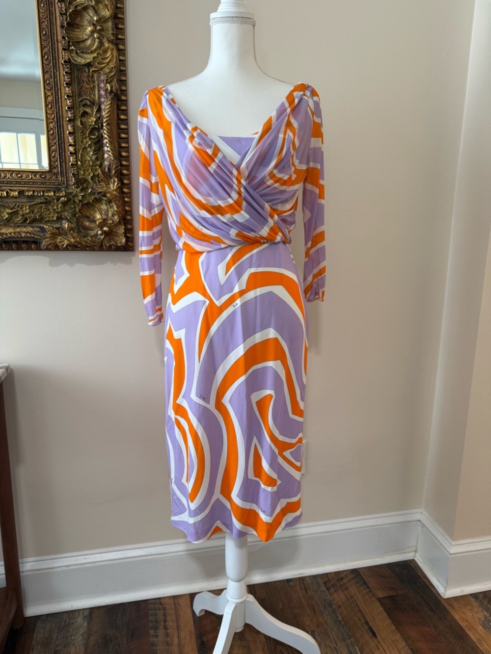 Emilio Pucci Lavender & Orange Swirl Midi Dress